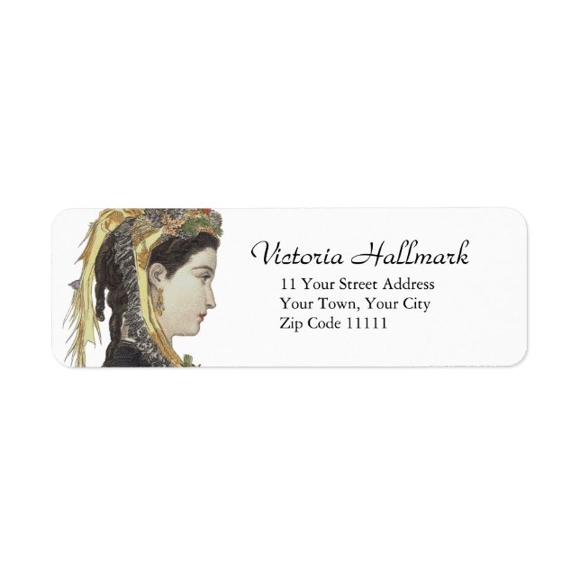 Beautiful Victorian Lady in Profile Return Address Label (Front)