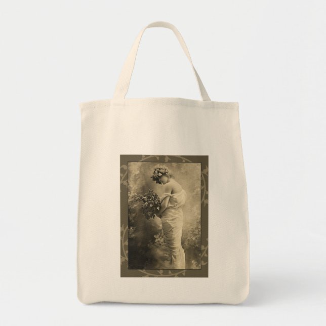 Beautiful Victorian Lady with cut flowers Tote Bag (Front)