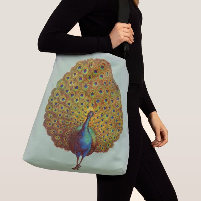 beautiful Victorian peacock print Crossbody Bag (Close Up)