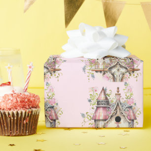 Beautiful Victorian Style Watercolor Birdhouse Wrapping Paper
