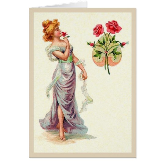 Beautiful Victorian Woman With Roses Note Card