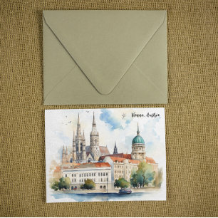 Beautiful Vienna Austria City View Painting Postcard