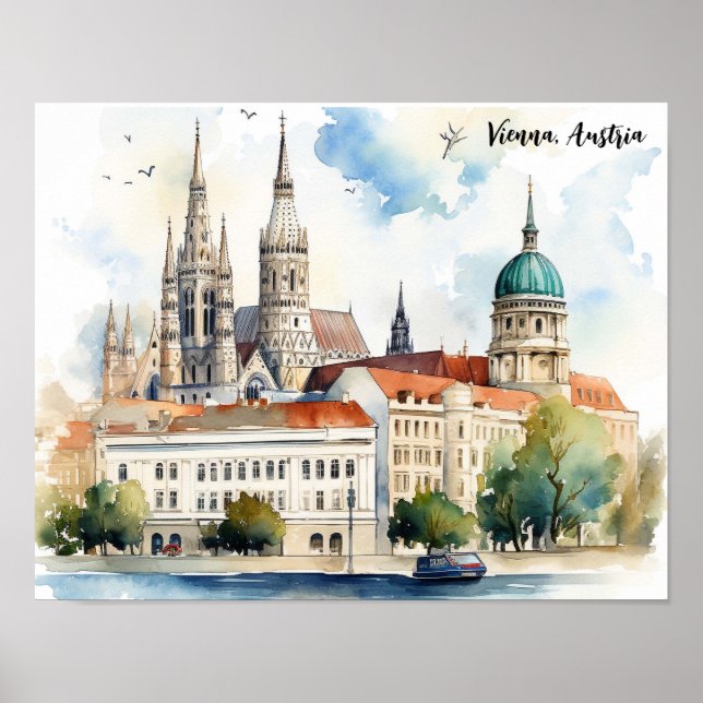 Beautiful Vienna Austria City View Painting Poster (Front)
