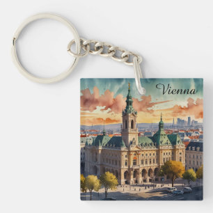 Beautiful Vienna Austria Watercolor City Painting Key Ring