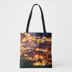 Beautiful view Goreme at night. Famous centre of b Tote Bag