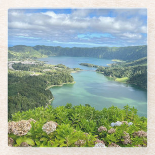 Beautiful View of Sete Cidades Caldera, Azores Glass Coaster