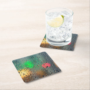 Beautiful view through rain square paper coaster