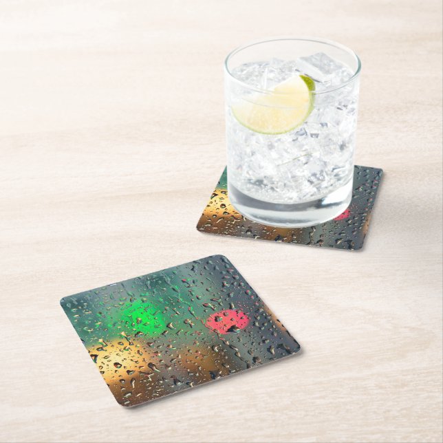 Beautiful view through rain square paper coaster (Insitu)
