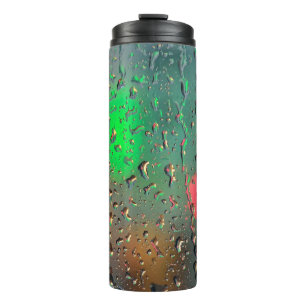Beautiful view through rain thermal tumbler
