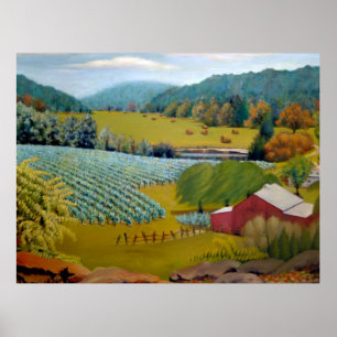 Beautiful Vineyard in yellow blue red green Poster