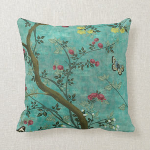 Beautiful vintage antique blossom tree butterflies cushion