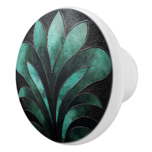 Beautiful Vintage Art Deco Turquoise Black Gold   Ceramic Knob