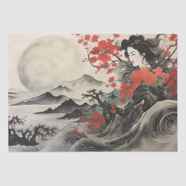 Beautiful Vintage Asian Art Inspired  Tissue Paper (Front)