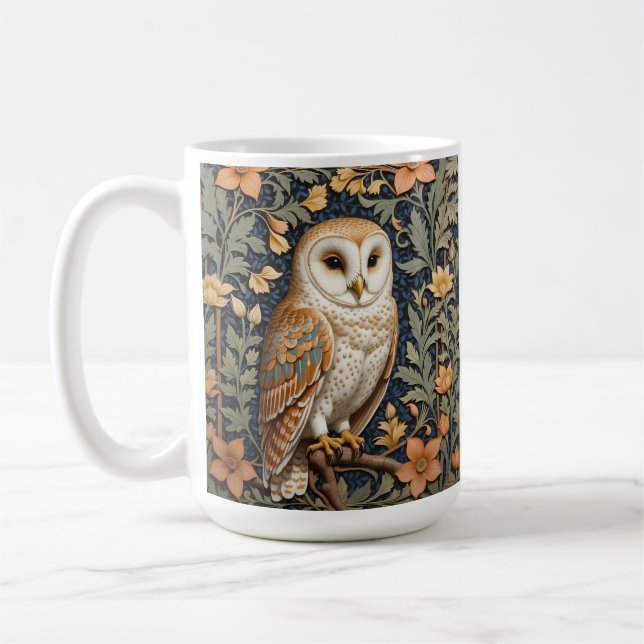 Beautiful Vintage Barn Owl William Morris Inspired Coffee Mug (Left)