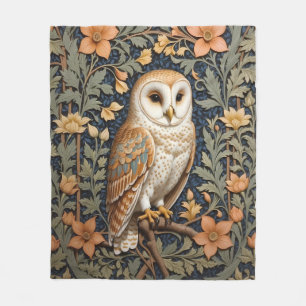 Beautiful Vintage Barn Owl William Morris Inspired Fleece Blanket