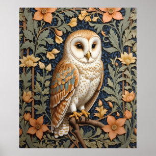 Beautiful Vintage Barn Owl William Morris Inspired Poster