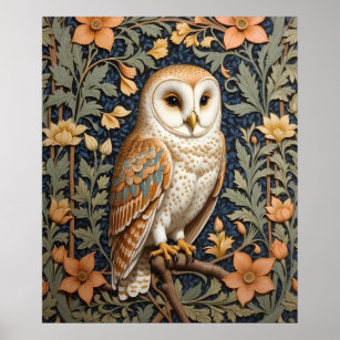 Beautiful Vintage Barn Owl William Morris Inspired Poster