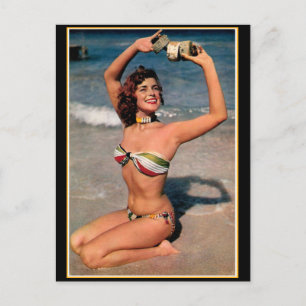 Beautiful Vintage Beach Bikini Babe ! Postcard