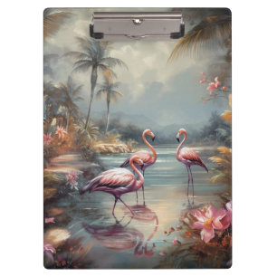 beautiful vintage botanical painting flamingos clipboard