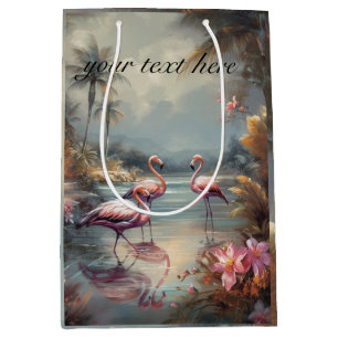 beautiful vintage botanical painting flamingos medium gift bag