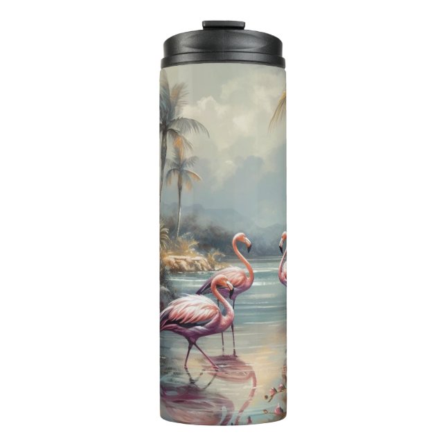 beautiful vintage botanical painting flamingos thermal tumbler (Front)
