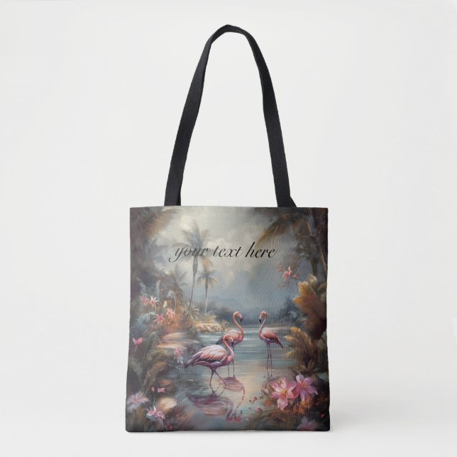 beautiful vintage botanical painting flamingos tote bag (Front)