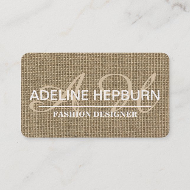 Beautiful, Vintage Burlap Appointment Monogram Card (Front)