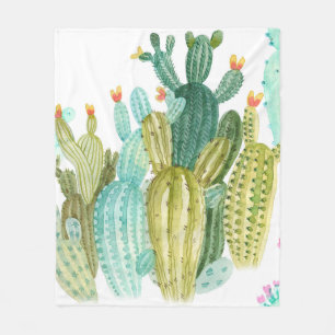 Beautiful vintage cacti, succulents, cactus bloomi fleece blanket