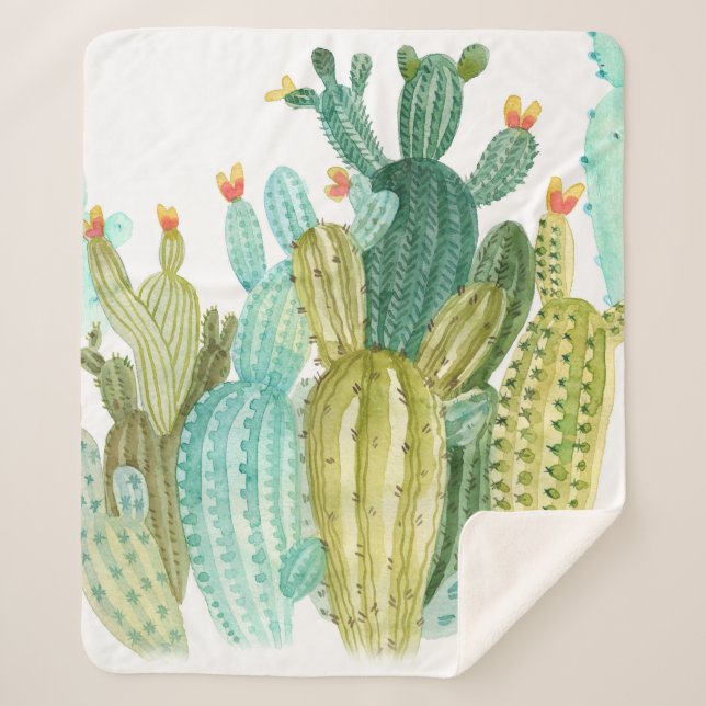 Beautiful vintage cacti, succulents, cactus bloomi sherpa blanket (Front)