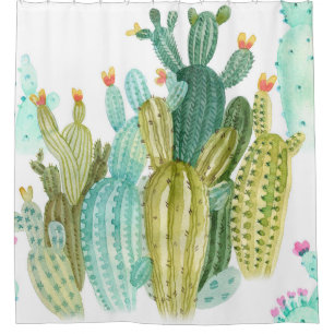 Beautiful vintage cacti, succulents, cactus bloomi shower curtain