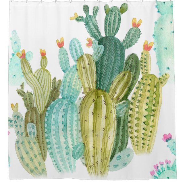 Beautiful vintage cacti, succulents, cactus bloomi shower curtain (Front)