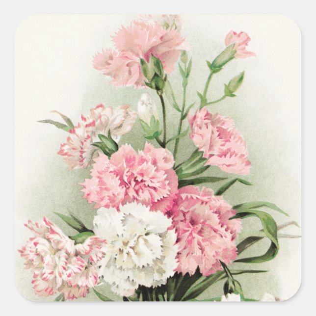 Beautiful vintage carnations flower sticker (Front)