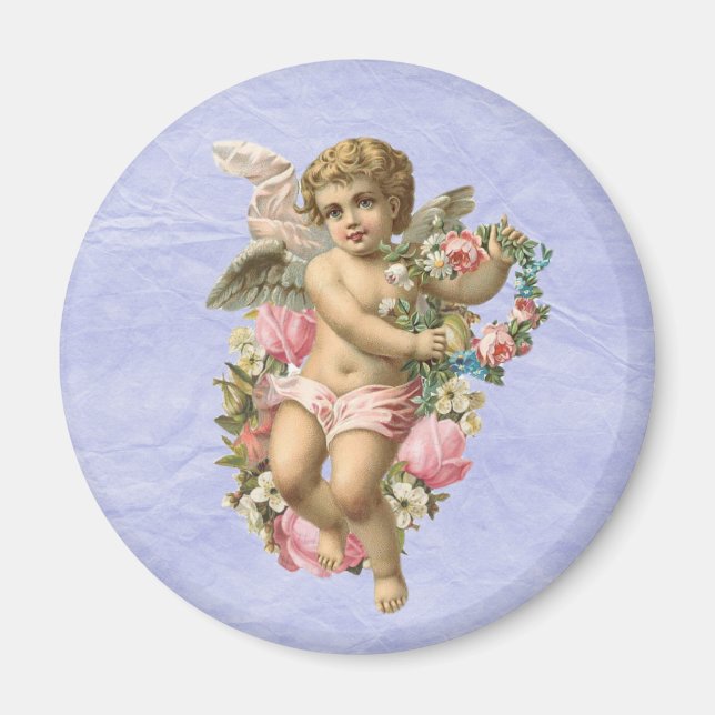 Beautiful Vintage Cherub / Angel with Flowers Magnet (Front)