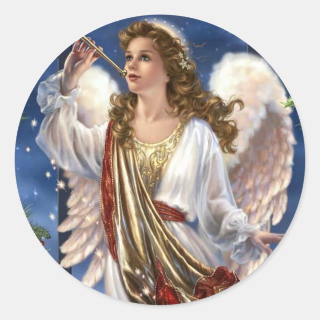 Beautiful Vintage Christmas Angel Classic Round Sticker (Front)