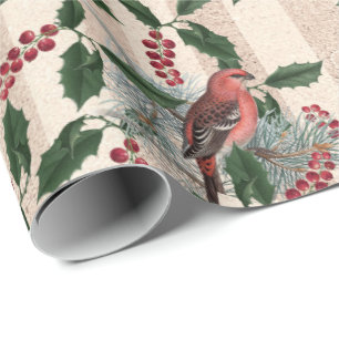 Beautiful vintage Christmas bird pattern Wrapping Paper