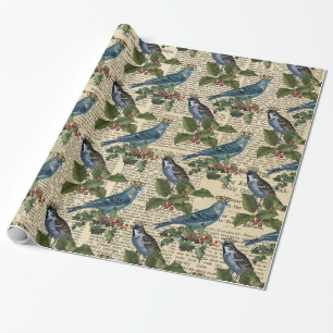 Beautiful vintage Christmas bird pattern Wrapping Paper