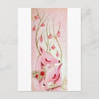 Beautiful Vintage Christmas Reindeer Holiday Postcard