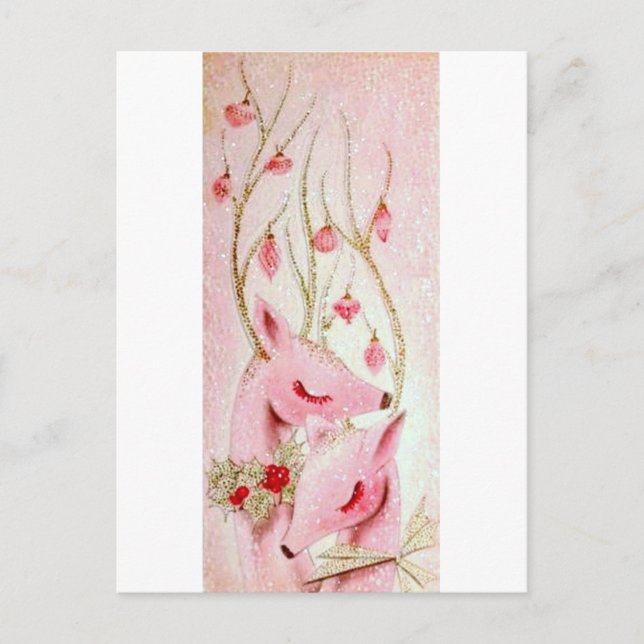 Beautiful Vintage Christmas Reindeer Holiday Postcard (Front)