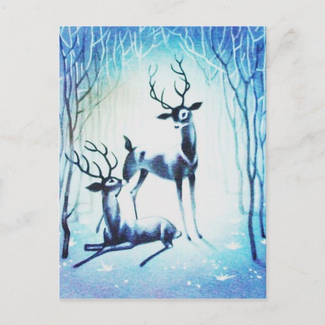 Beautiful Vintage Christmas Reindeer Holiday Postcard (Front)