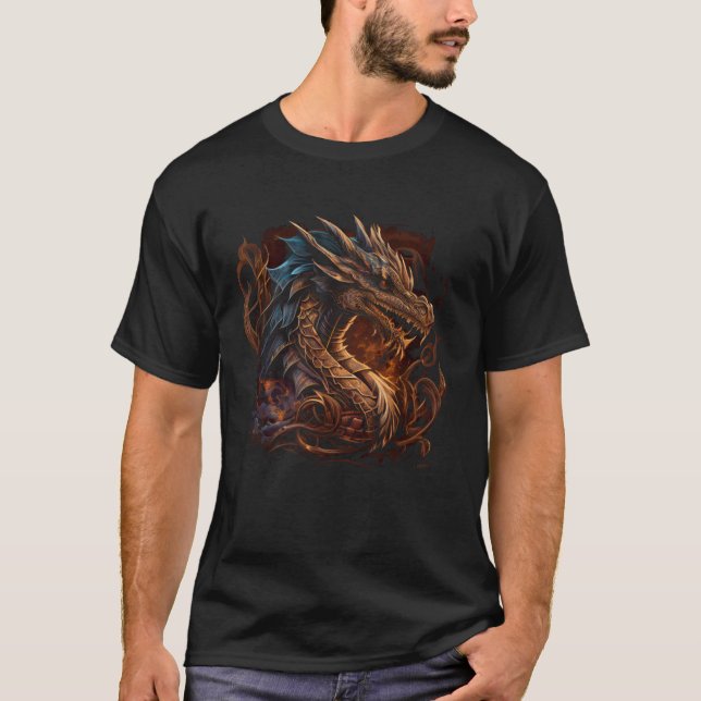 Beautiful Vintage Dragon  Fantasy Cool Illustratio T-Shirt (Front)