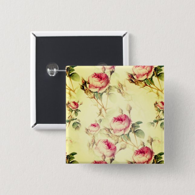 Beautiful Vintage Floral 15 Cm Square Badge (Front & Back)