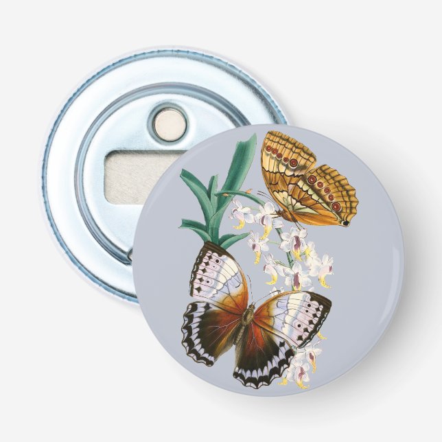 Beautiful Vintage Floral Butterfly Illustration Bottle Opener (Front)