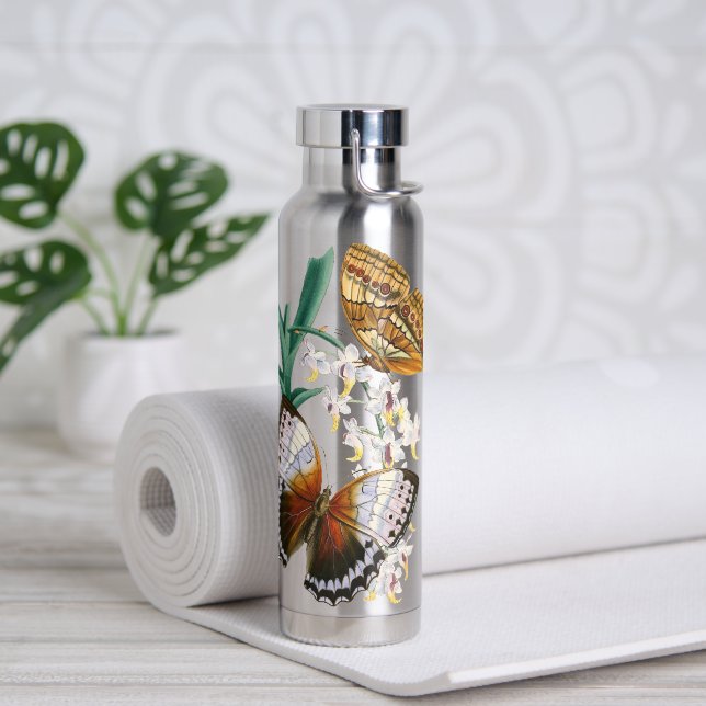 Beautiful Vintage Floral Butterfly Illustration Water Bottle (Yoga)