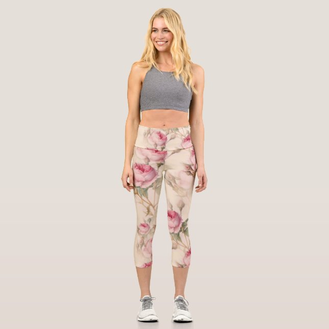 Beautiful Vintage Floral Capri Leggings (Front)