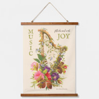 Beautiful vintage floral harp Music quote CC1218