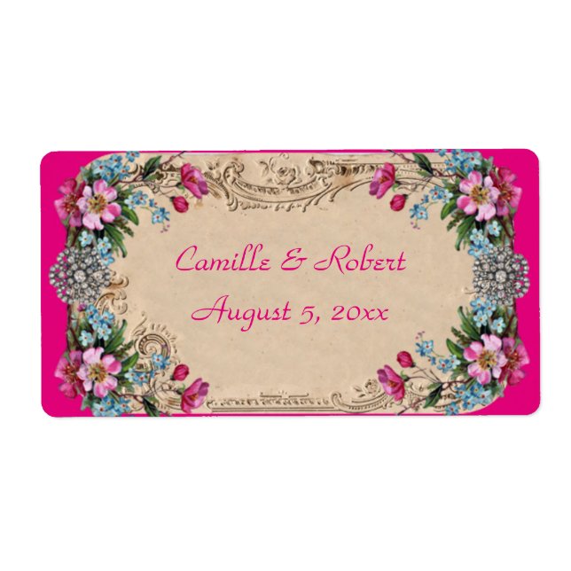 Beautiful Vintage Floral, Wine Bottle Labels (Front)
