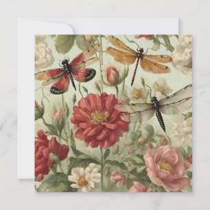 Beautiful Vintage Flowers and Dragonflies Card