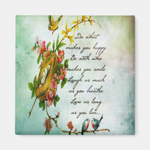 Beautiful vintage flowery tree branch with birds magnet