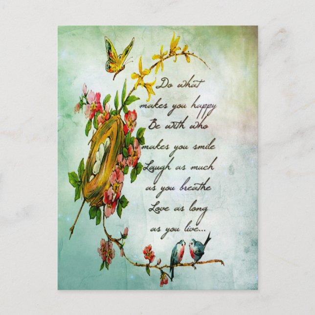 Beautiful vintage flowery tree branch with birds postcard (Front)