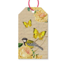 Beautiful vintage gift tags with bird and roses